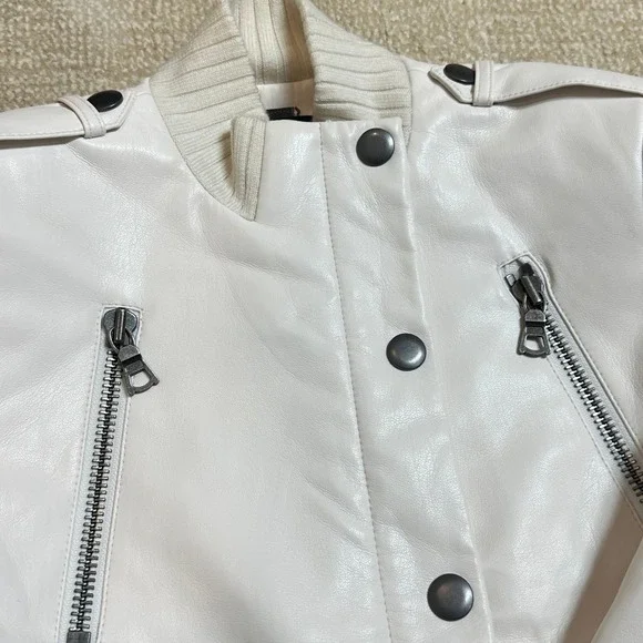 Alice Olivia Classics White Cropped Moto Jacket Bomber Style Womens XS - Picture 3 of 6